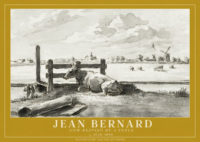 Jean Bernard Cow Resting by a Fence No1 - Poszter