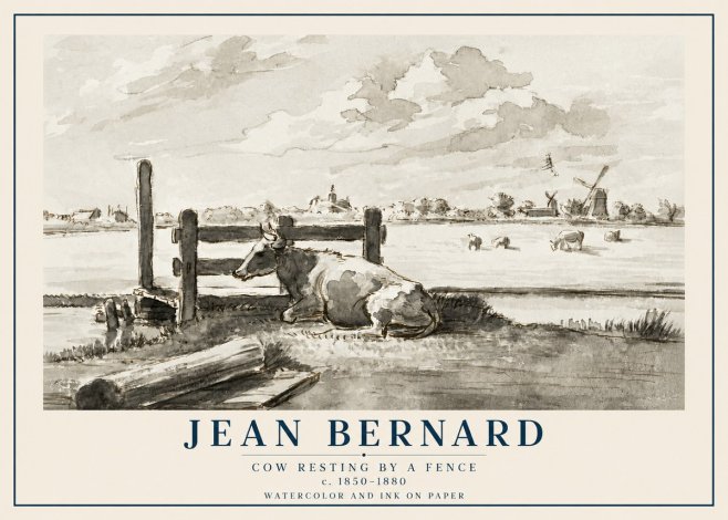 Jean Bernard Cow Resting by a Fence No2 - Poszter