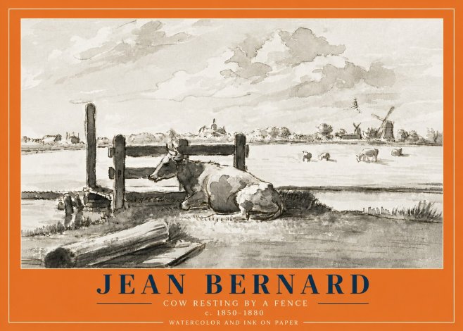 Jean Bernard Cow Resting by a Fence No6 - Poszter