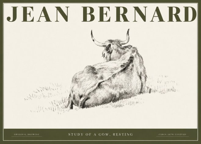 Jean Bernard Resting Bovine - Study in Graphite No3 - Poszter