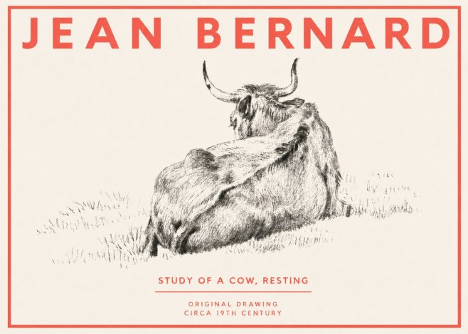 Jean Bernard Resting Bovine - Study in Graphite No4 - Poszter