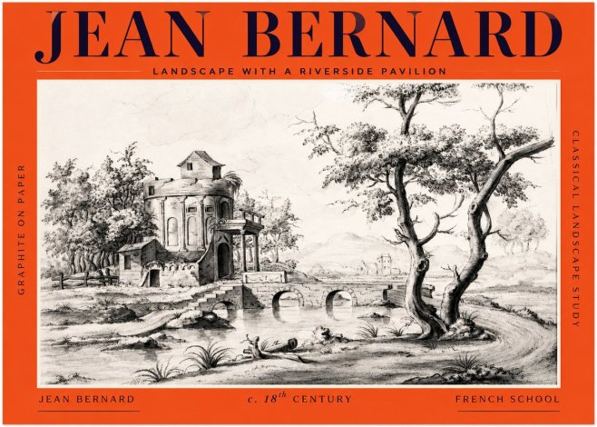 Jean Bernard Riverside Landscape with Bridge and Tower No3 - Poszter