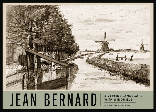 Jean Bernard Riverside Landscape with Windmills No3 - Poszter