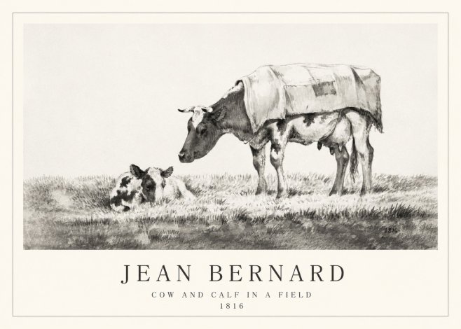 Jean Bernard Cow and Calf in a Field No1 - Poszter