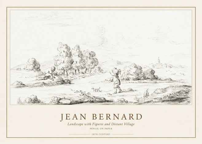 Jean Bernard Landscape with Figures and Distant Village No1 - Poszter