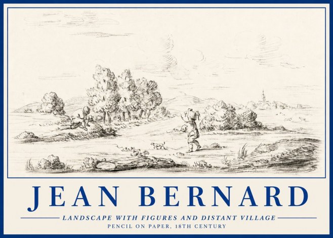 Jean Bernard Landscape with Figures and Distant Village No3 - Poszter