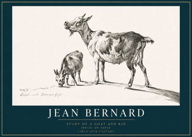 Jean Bernard Study of a Goat and Kid No3 - Poszter