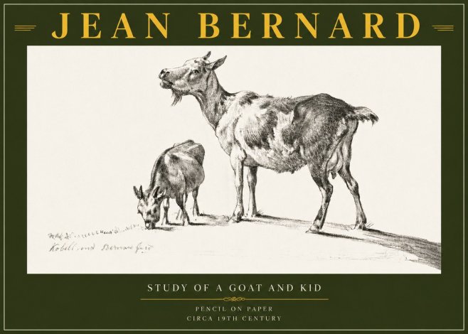 Jean Bernard Study of a Goat and Kid No6 - Poszter