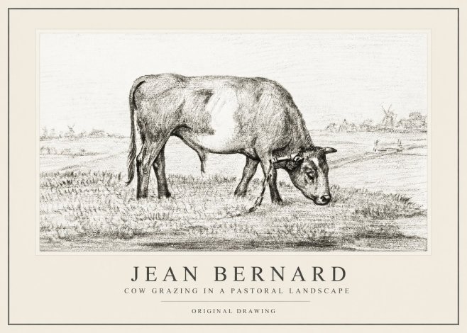 Jean Bernard Cow Grazing in a Pastoral Landscape No1 - Poszter