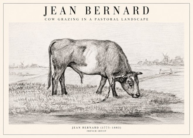 Jean Bernard Cow Grazing in a Pastoral Landscape No2 - Poszter