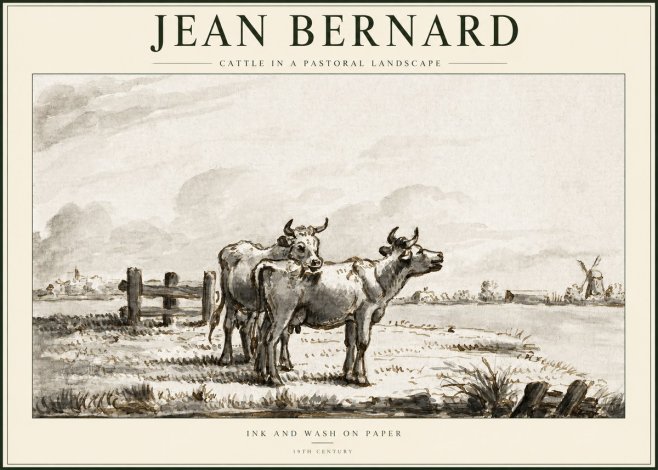 Jean Bernard Cattle in a Pastoral Landscape No1 - Poszter