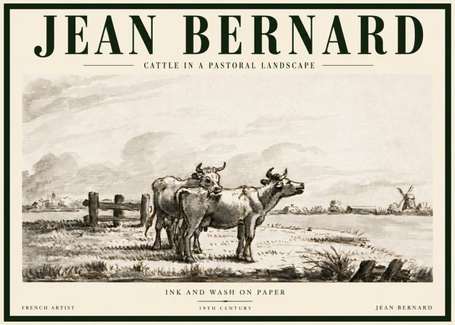 Jean Bernard Cattle in a Pastoral Landscape No5 - Poszter