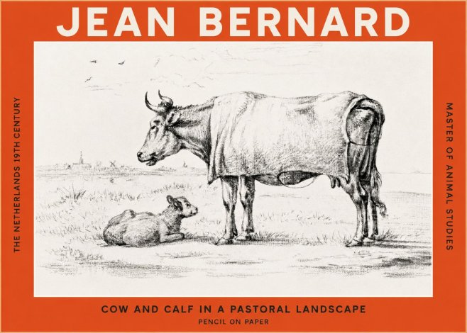 Jean Bernard Cow and Calf in a Pastoral Landscape No2 - Poszter
