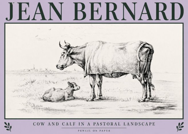Jean Bernard Cow and Calf in a Pastoral Landscape No3 - Poszter
