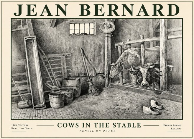 Jean Bernard Cows in the Stable No4 - Poszter
