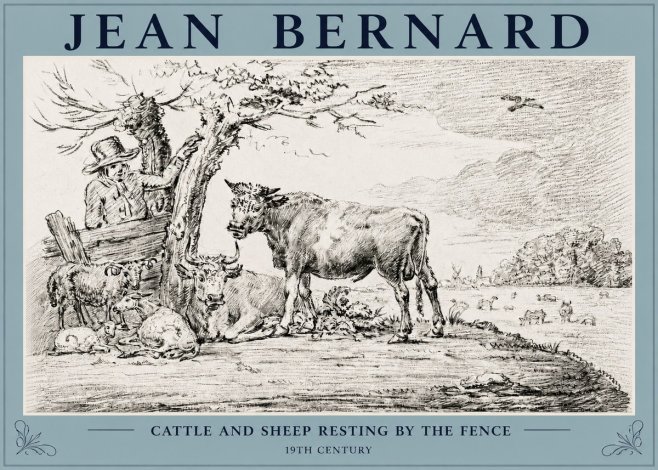 Jean Bernard Cattle and Sheep Resting by the Fence No3 - Poszter
