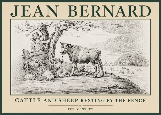 Jean Bernard Cattle and Sheep Resting by the Fence No4 - Poszter