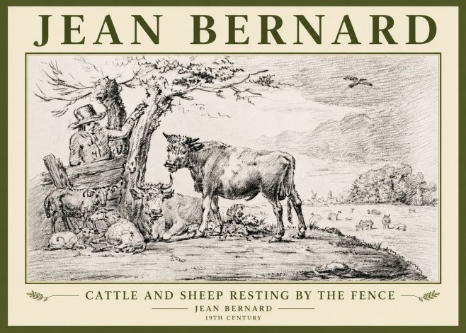 Jean Bernard Cattle and Sheep Resting by the Fence No5 - Poszter