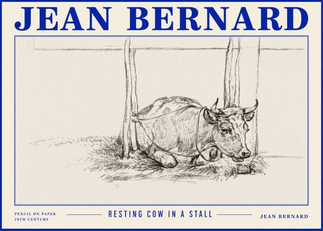 Jean Bernard Resting Cow in a Stall No4 - Poszter