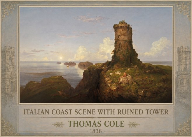 Thomas Cole Italian Coast Scene with Ruined Tower I No1 - Poszter
