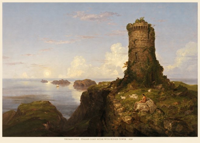 Thomas Cole Italian Coast Scene with Ruined Tower I No5 - Poszter