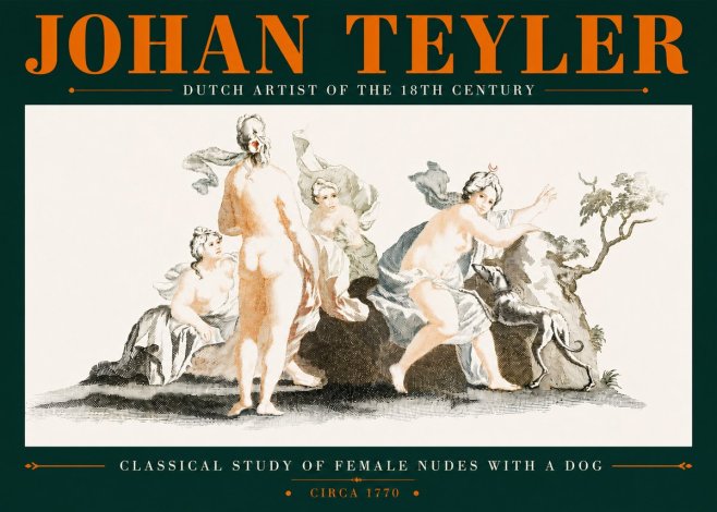 Johan Teyler Classical Study of Female Nudes with a Dog No5 - Poszter
