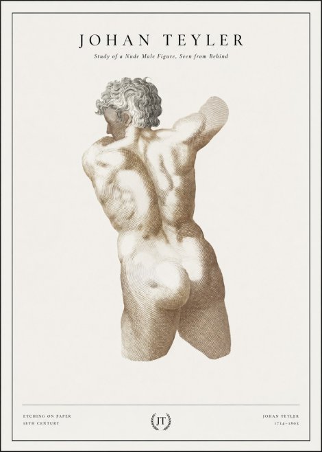 Johan Teyler Study of a Nude Male Figure, Seen from Behind No1 - Poszter