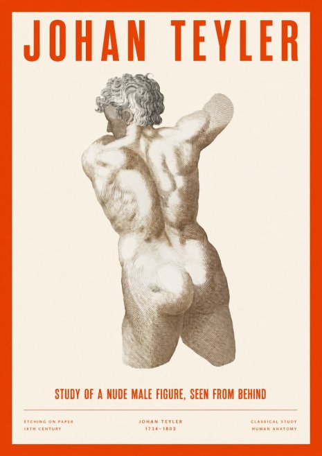 Johan Teyler Study of a Nude Male Figure, Seen from Behind No2 - Poszter
