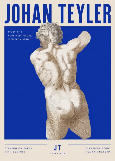 Johan Teyler Study of a Nude Male Figure, Seen from Behind No3 - Poszter