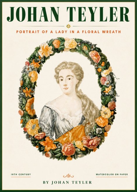Johan Teyler Portrait of a Lady in a Floral Wreath No4 - Poszter