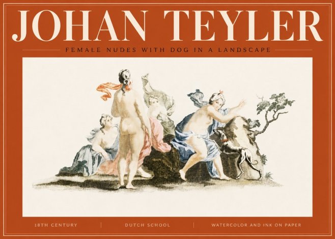 Johan Teyler Nudi Femminili Con Cane in Paesaggio No5 - Poszter