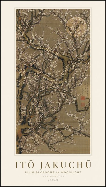 Itō Jakuchū Plum Blossoms in Moonlight No1 - Poszter
