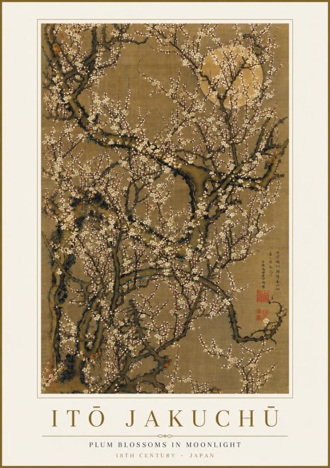 Itō Jakuchū Plum Blossoms in Moonlight No4 - Poszter