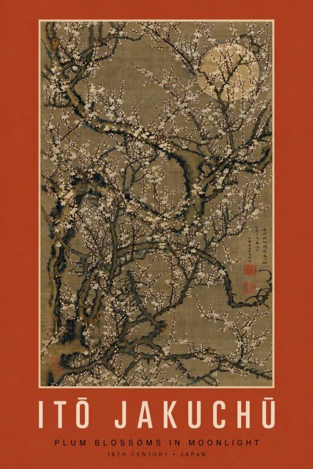 Itō Jakuchū Plum Blossoms in Moonlight No7 - Poszter