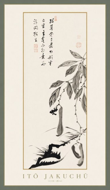 Itō Jakuchū Branch with Pods and Calligraphy No1 - Poszter