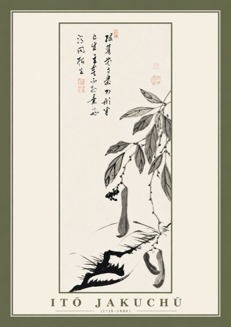 Itō Jakuchū Branch with Pods and Calligraphy No2 - Poszter