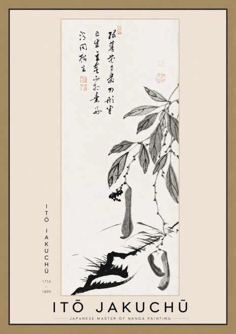 Itō Jakuchū Branch with Pods and Calligraphy No3 - Poszter