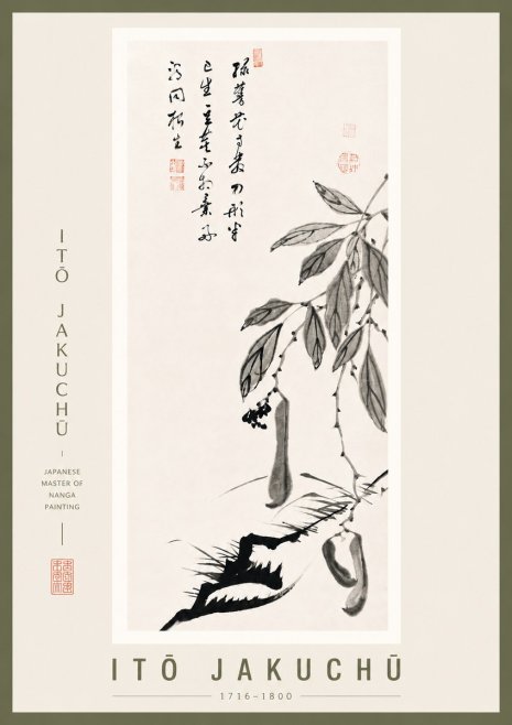 Itō Jakuchū Branch with Pods and Calligraphy No5 - Poszter