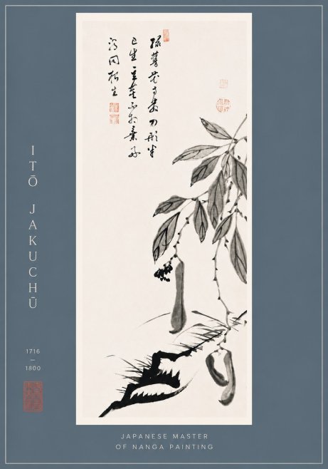 Itō Jakuchū Branch with Pods and Calligraphy No6 - Poszter