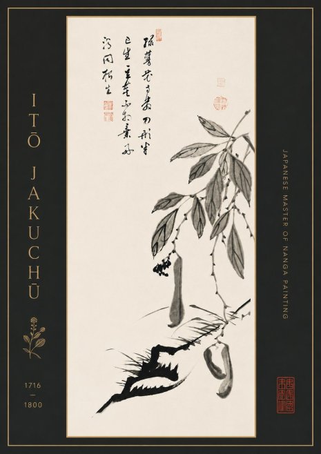 Itō Jakuchū Branch with Pods and Calligraphy No7 - Poszter