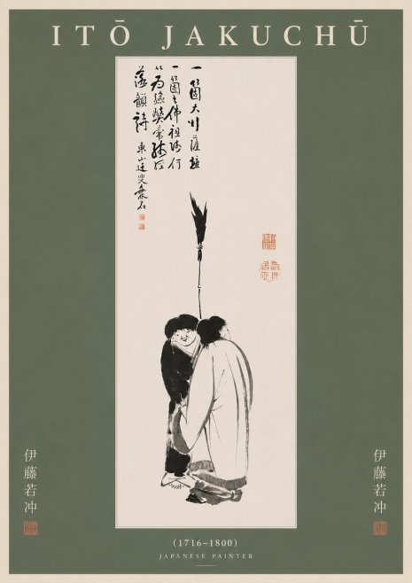 Itō Jakuchū Two Figures Holding a Staff No5 - Poszter