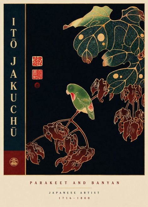 Itō Jakuchū Parakeet and Banyan No6 - Poszter