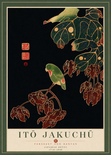 Itō Jakuchū Parakeet and Banyan No7 - Poszter