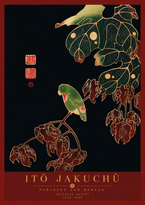 Itō Jakuchū Parakeet and Banyan No8 - Poszter