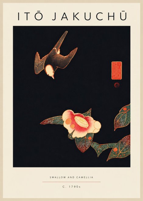 Itō Jakuchū Swallow and Camellia No5 - Poszter