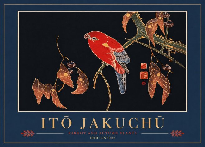 Itō Jakuchū Parrot and Autumn Plants No2 - Poszter