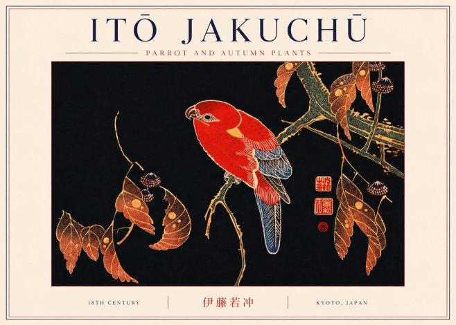 Itō Jakuchū Parrot and Autumn Plants No6 - Poszter