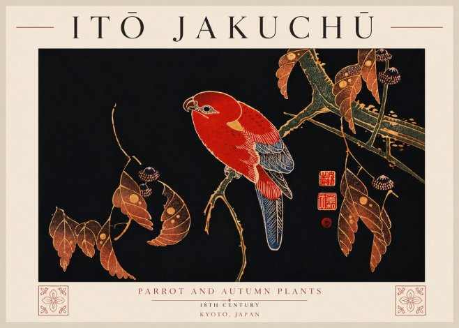 Itō Jakuchū Parrot and Autumn Plants No7 - Poszter
