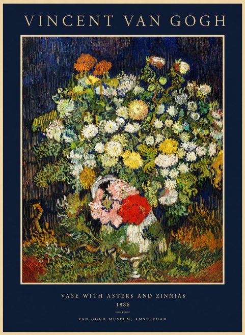 Van Gogh Vase with Asters and Zinnias No1 - Poszter
