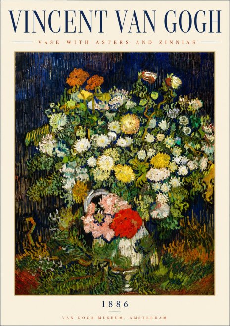 Van Gogh Vase with Asters and Zinnias No3 - Poszter